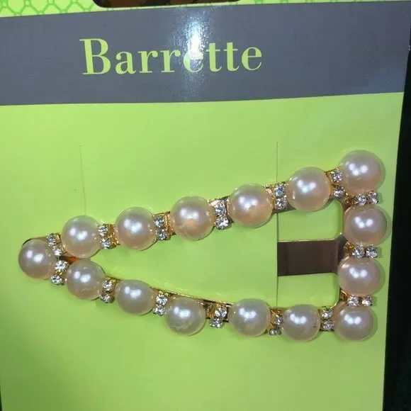 NWT Gold Tone White Pearls and Stones Triangular Hair Clip - Picture 3 of 4